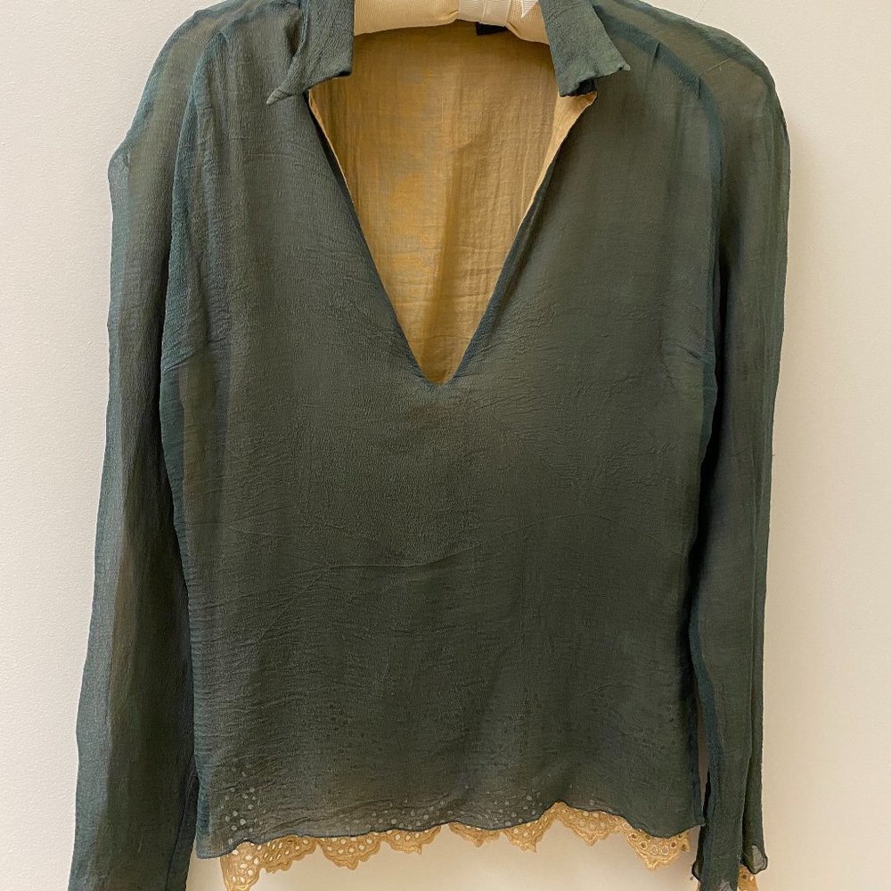 COAST Silk / Cotton V Neck Green Top